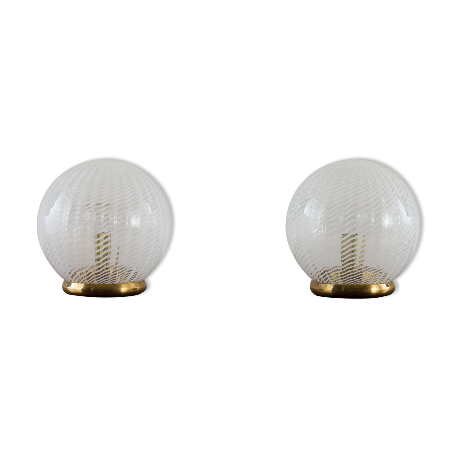 21112K Pair of Tessuto Vetri Venini table lamps with Murano glass swirl bowl shades, 1970s