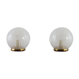 21112K Pair of Tessuto Vetri Venini table lamps with Murano glass swirl bowl shades, 1970s