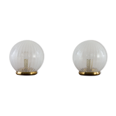 21112K Pair of Tessuto Vetri Venini table lamps with Murano glass swirl bowl shades, 1970s