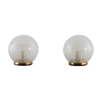 21112K Pair of Tessuto Vetri Venini table lamps with Murano glass swirl bowl shades, 1970s