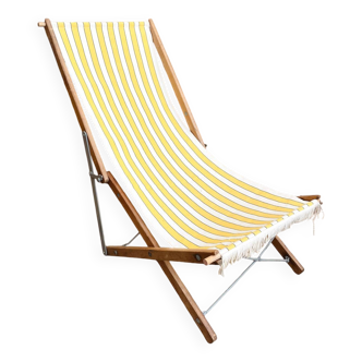 Transat chilienne vintage pliant toile rayée jaune