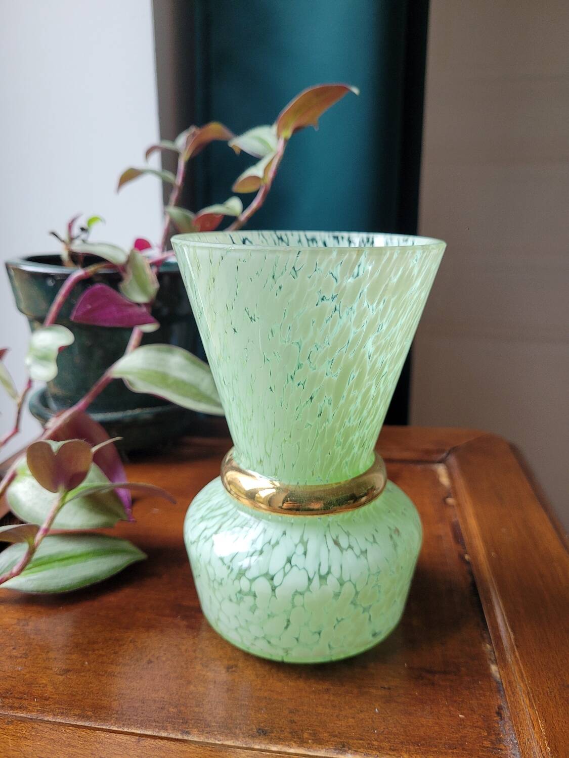 Green and gold Clichy glass vase