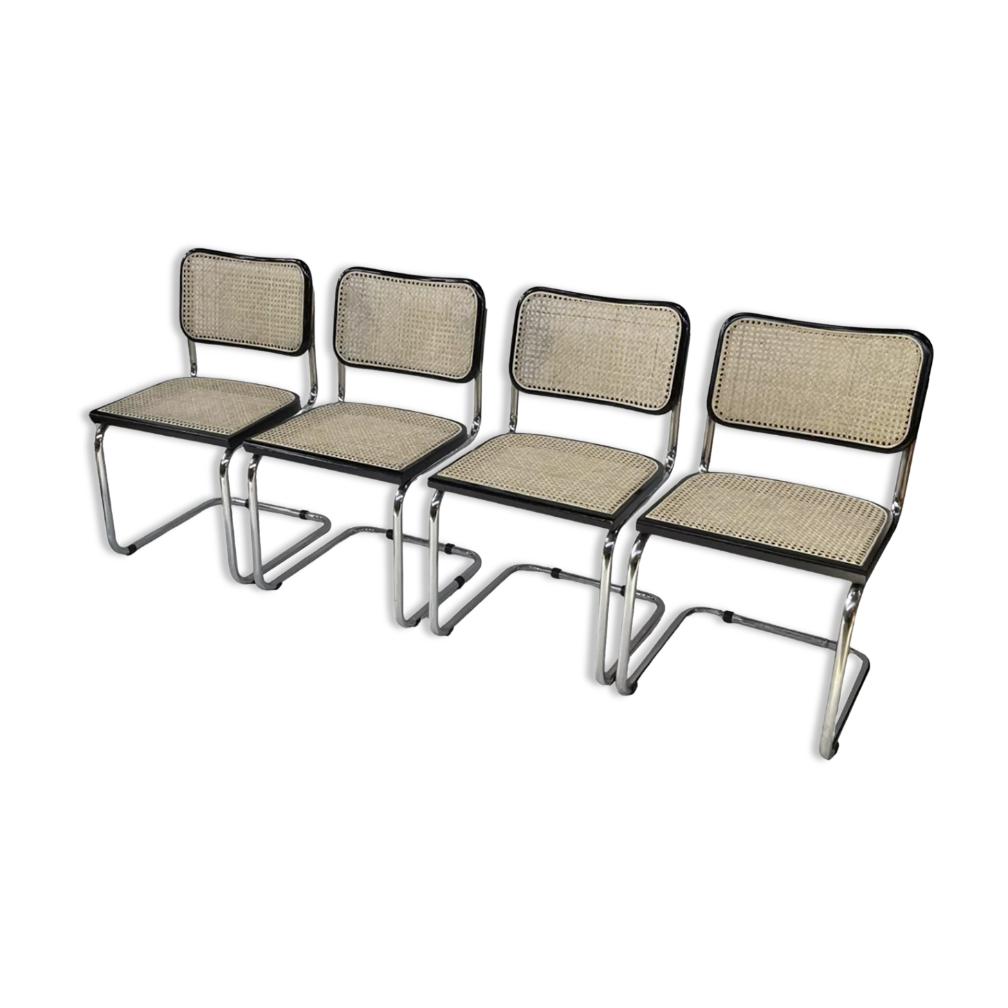 Set of 4 vintage chairs  Cesca B32 in black and chrome