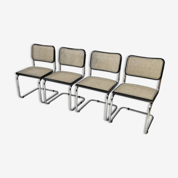 Ensemble de 4 chaises vintage Cesca B32 en noir et chrome