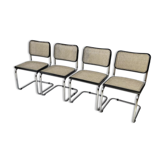 Set of 4 vintage chairs  Cesca B32 in black and chrome