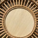 Miroir soleil en rotin 70’