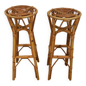 Paire de tabourets en rotin