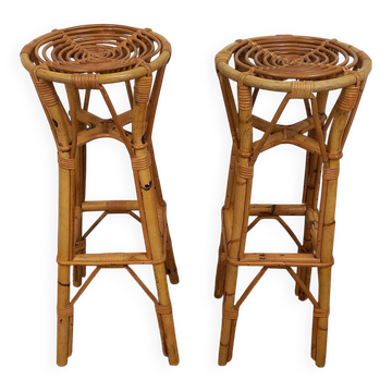 Paire de tabourets en rotin