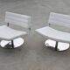 Pair of postmodern swivel armchairs in leather and chrome, Italy 1970s.