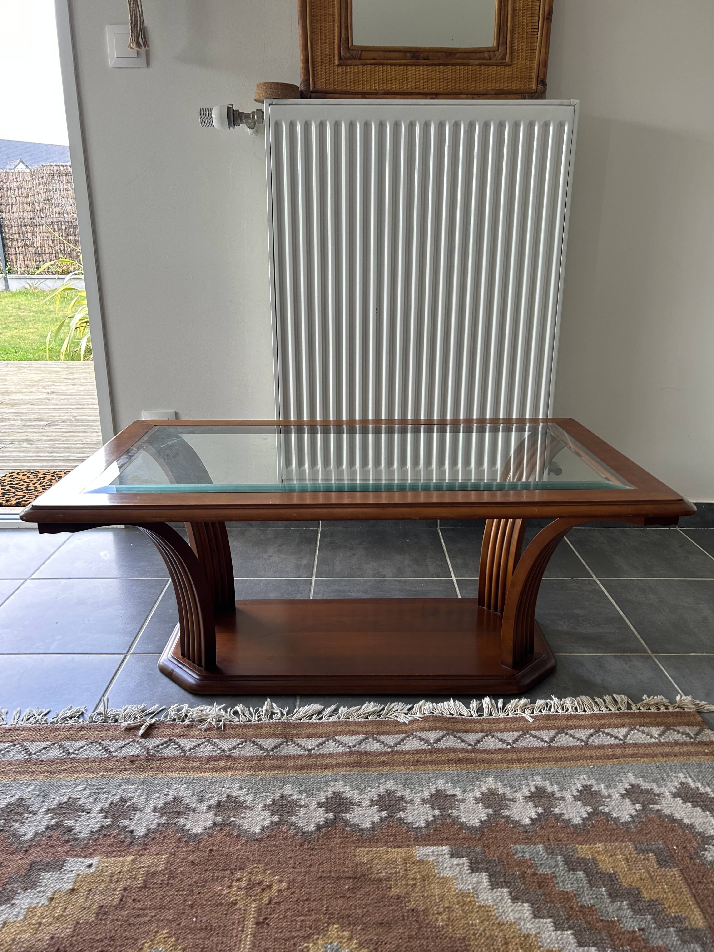 Coffee table in wood and tempered glass Antoine Motard
