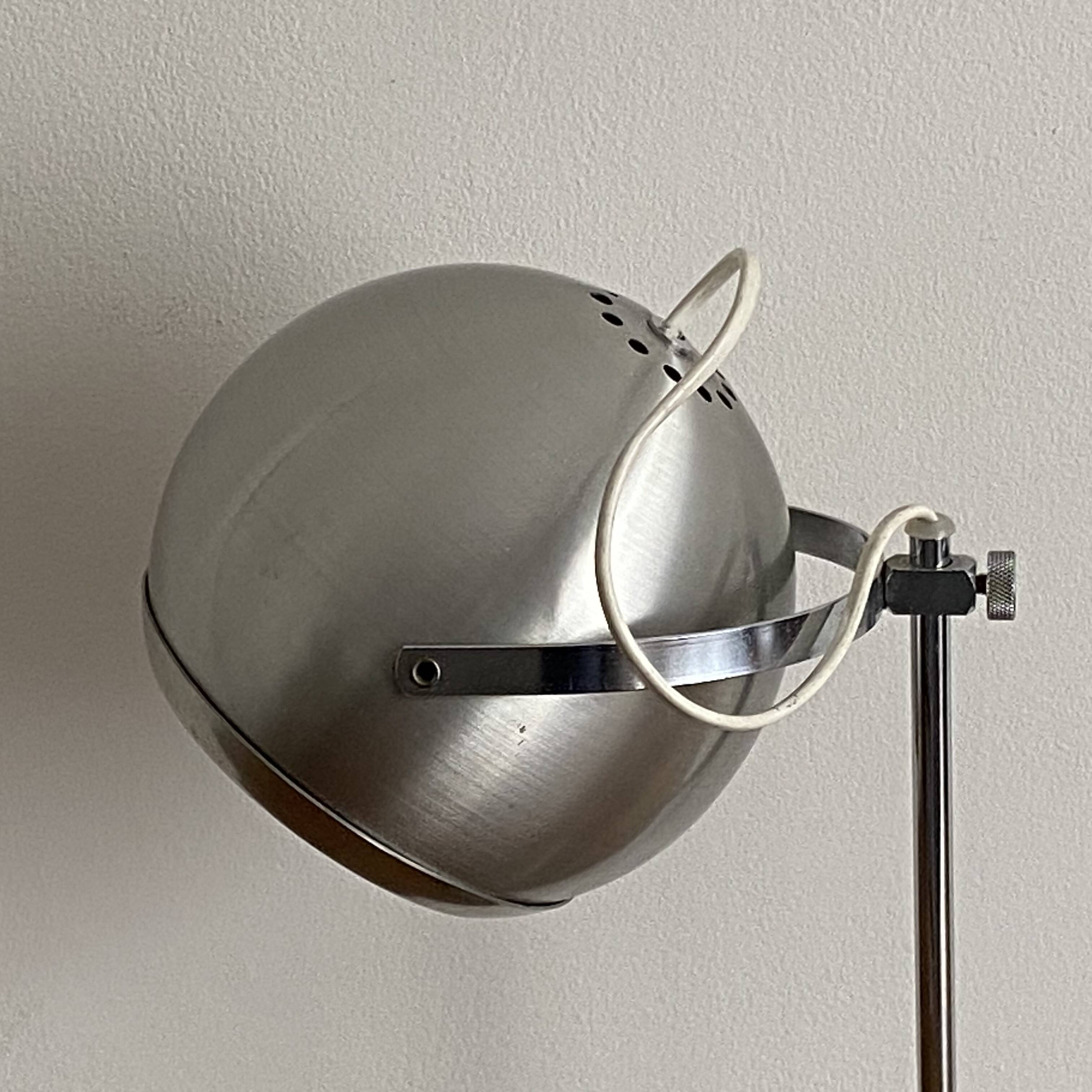 Eye ball lamp. 1970. Brushed stainless steel.
