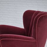 1960s, Danish armchair, original condition, cherry-red furniture velour.