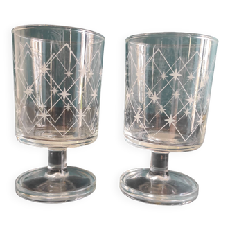 Set of 2 vintage French glasses from Luminarc, with stars