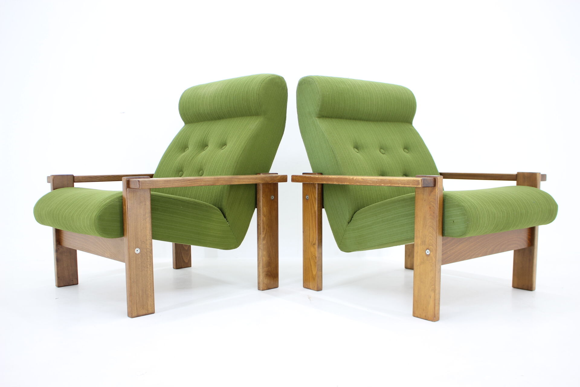 1970s pair of beech armchairs, czechoslovakia