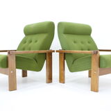 1970s pair of beech armchairs, czechoslovakia