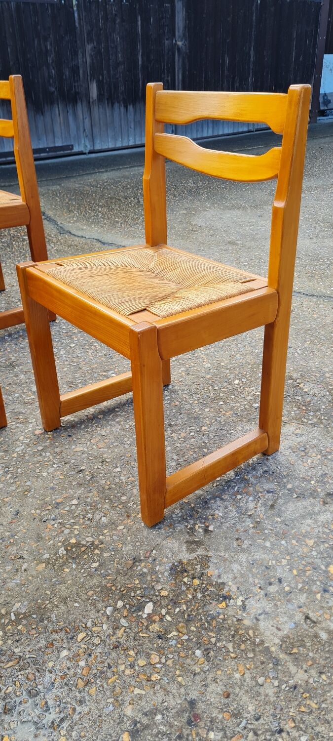 Set of 8 chairs in elm and straw by Maison Regain