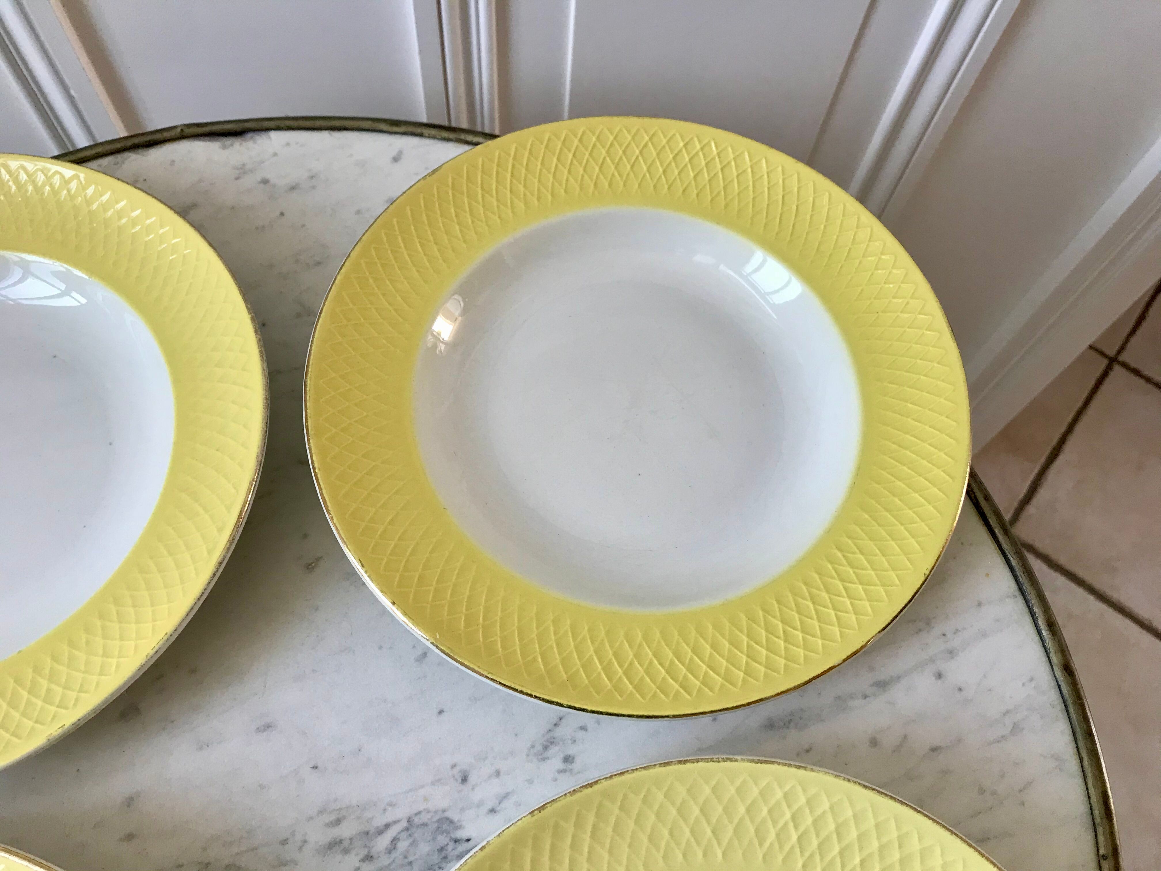 lot of 4 hollow plates Moulin des Loups jaunes textured years 50-60