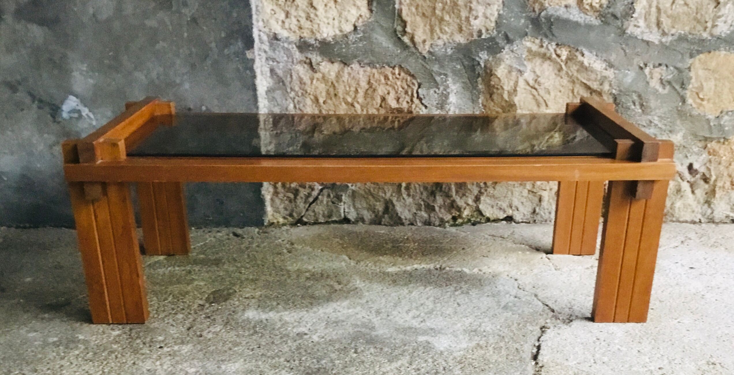 Modernist rectangular coffee table wood and glass - vintage - 1960s