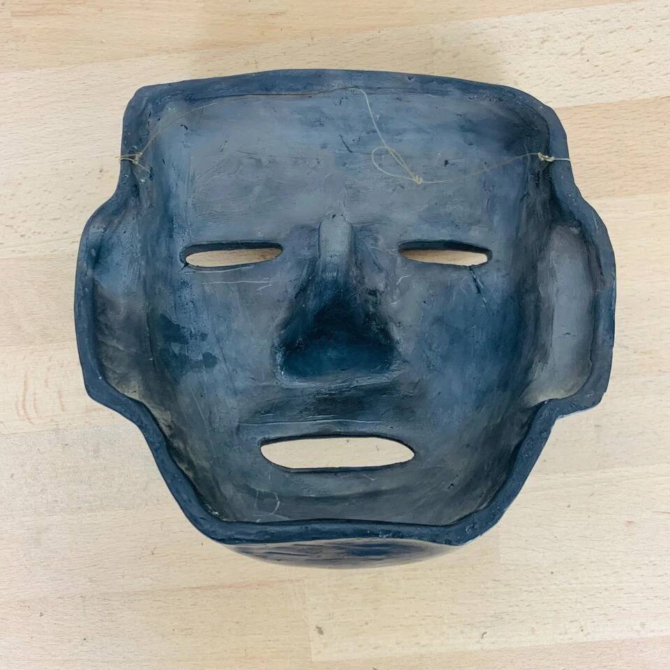 Black ceramic mask, Mexican tribal art