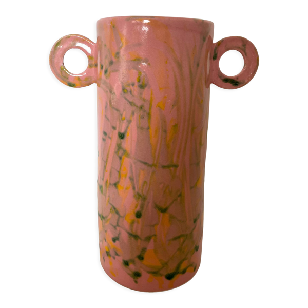 Vase en céramique rose aux anses circulaire abstrait — Beyit