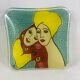 Yves Blayo Signed "Russian Women" Glass Trinket Tray in Screen-Printed Glass