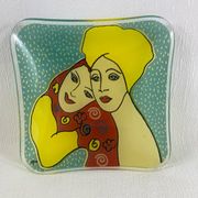 Yves Blayo Signed "Russian Women" Glass Trinket Tray in Screen-Printed Glass