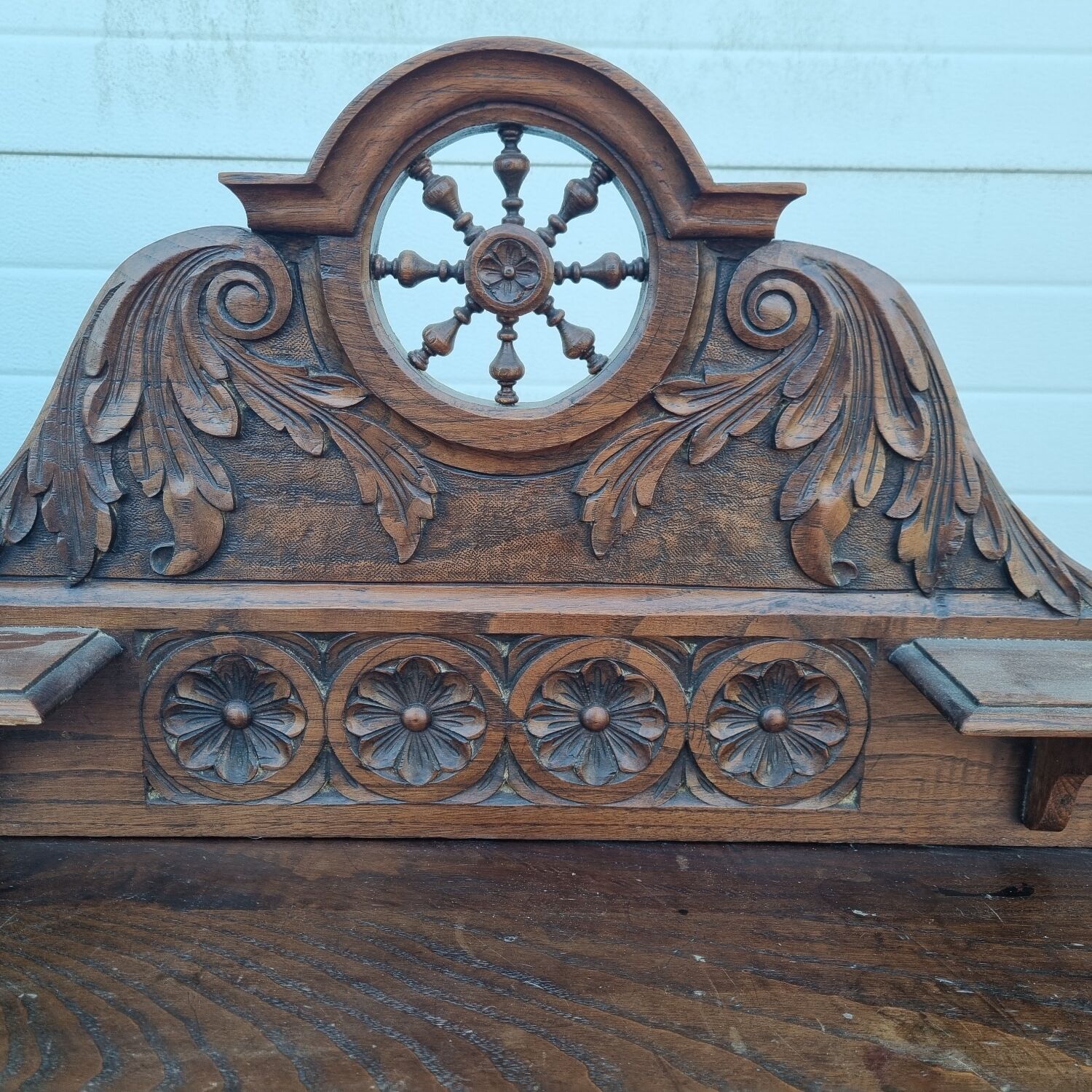 Carved oak desk from Brittany, early 20th century.
