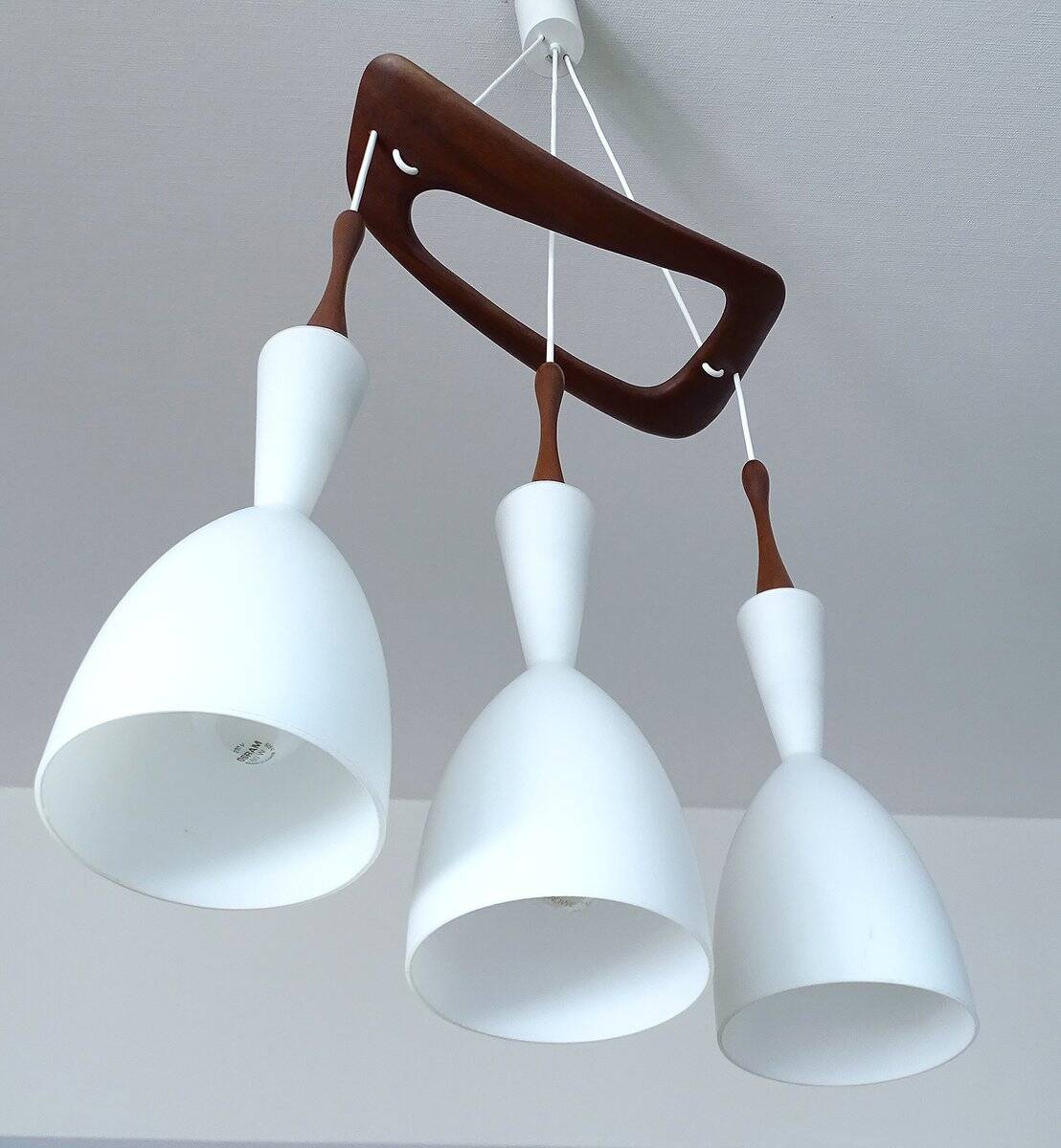 Vintage pendant light in teak and glass from Rispal