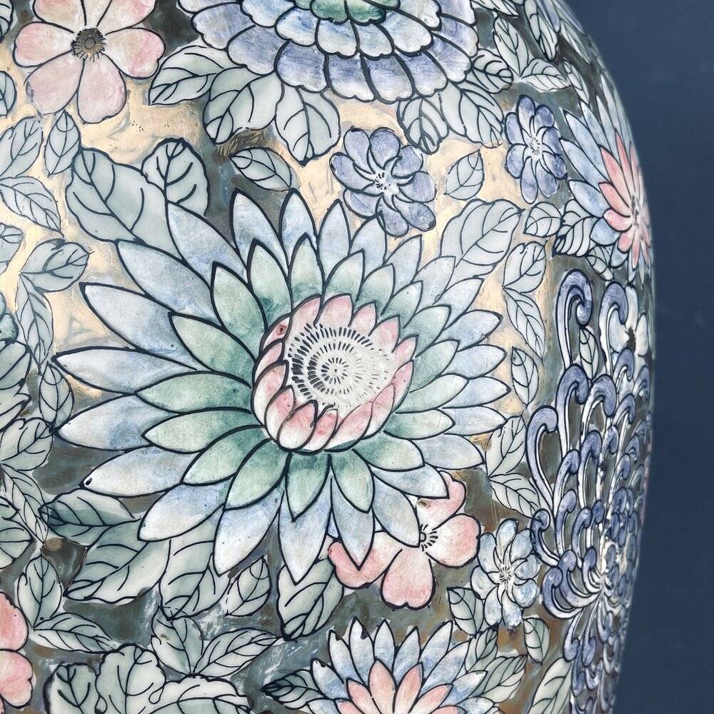 Large vintage ceramic flower table lamp, Italy, 1970s