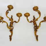 Pair of bronze sconces acanthus leaves with 3 fires Louis XV style