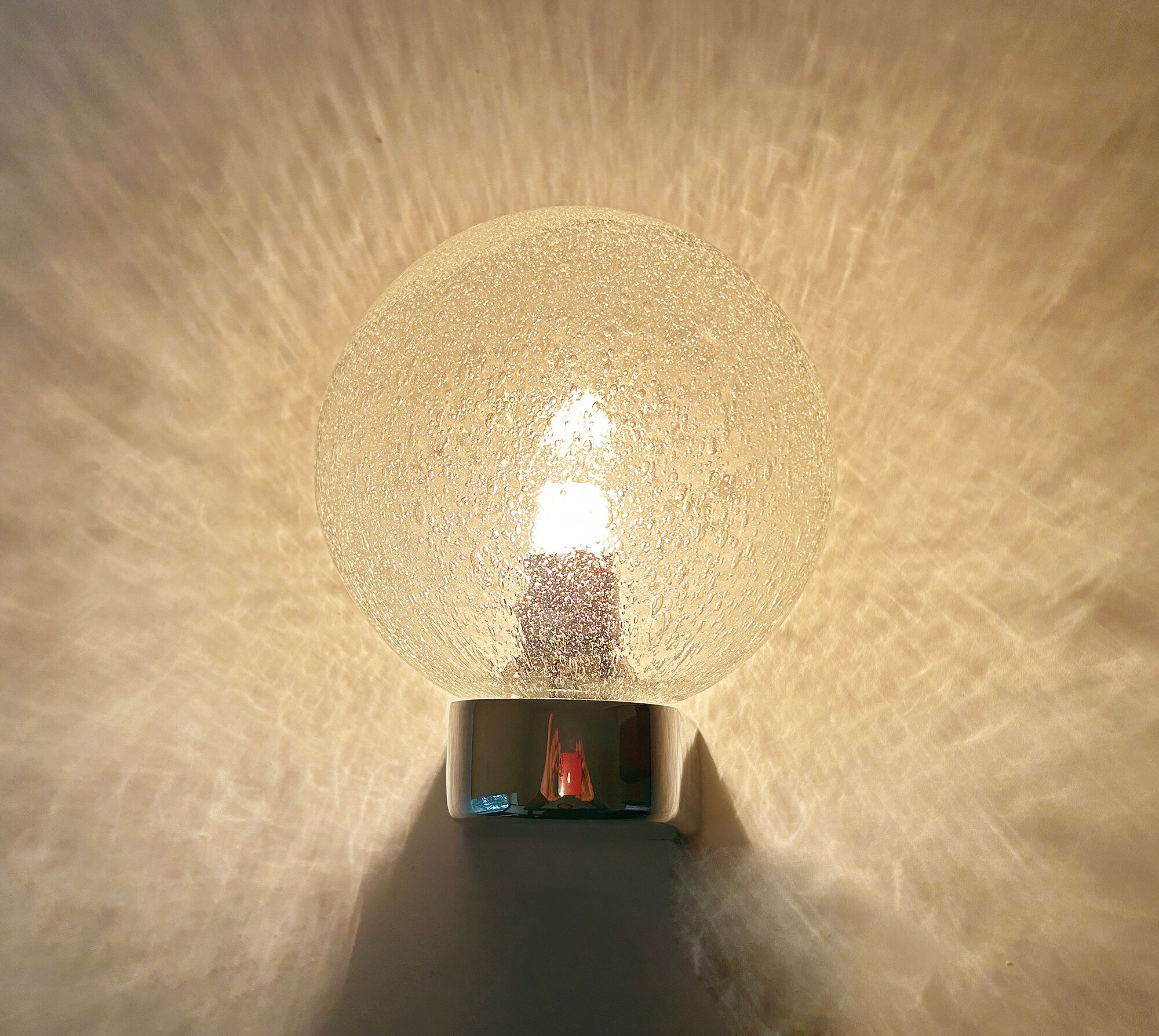Vintage 70s wall lamps, chrome and bubble glass