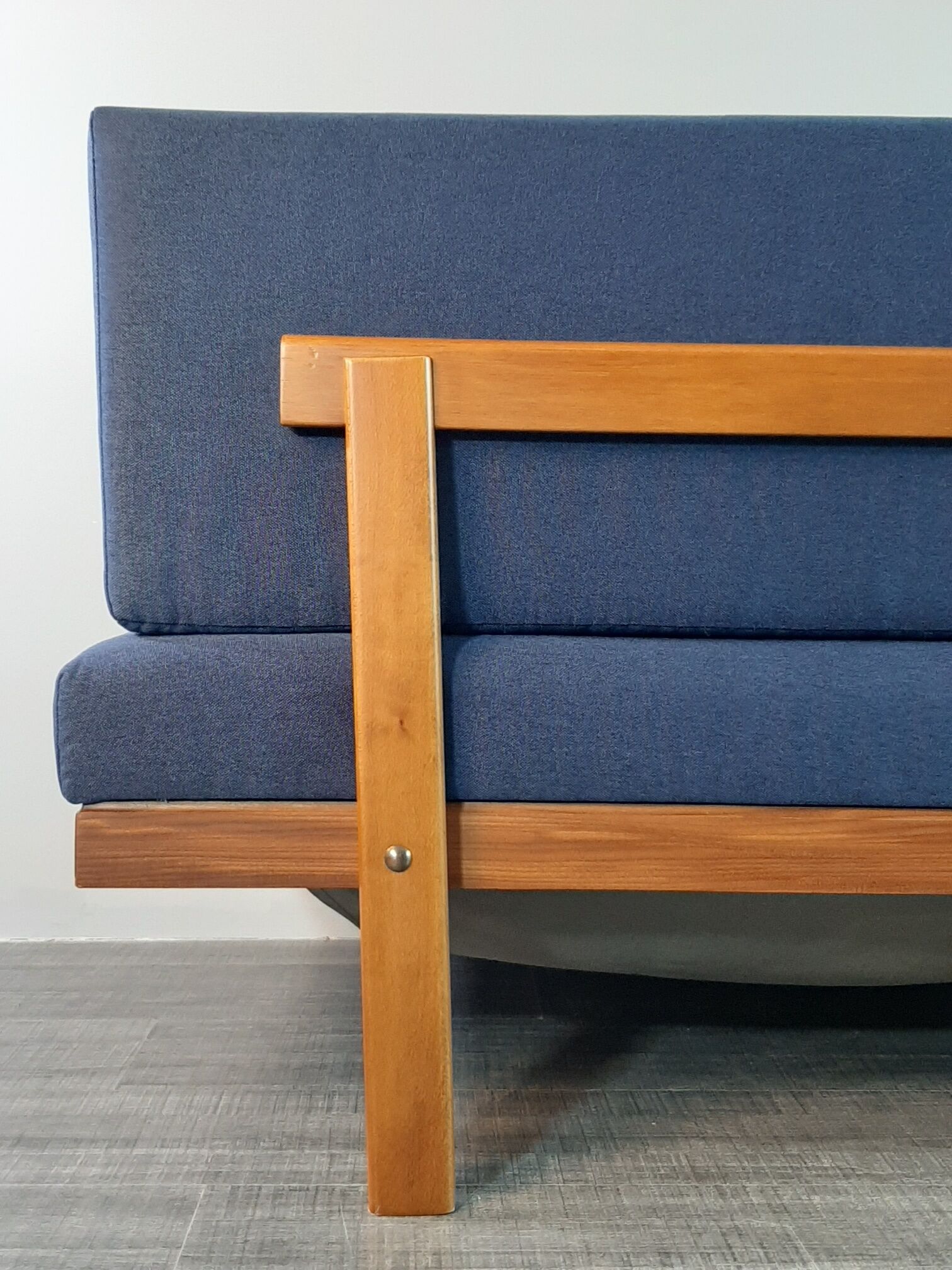 Norwegian daybed sofa in teak and blue fabric "svanette" by Ingma Relling, 1960s