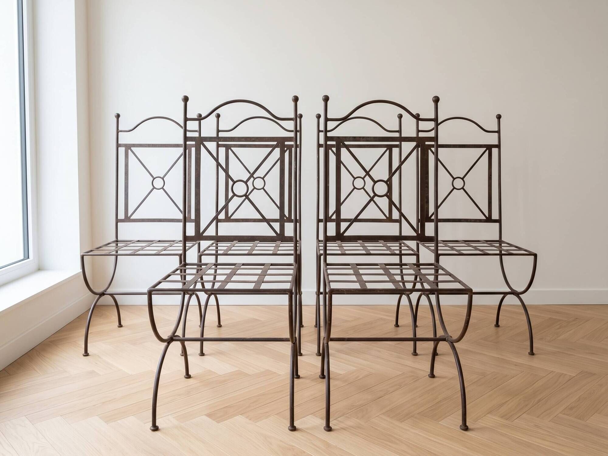 Set of 6 garden chairs in wrought iron rustic style