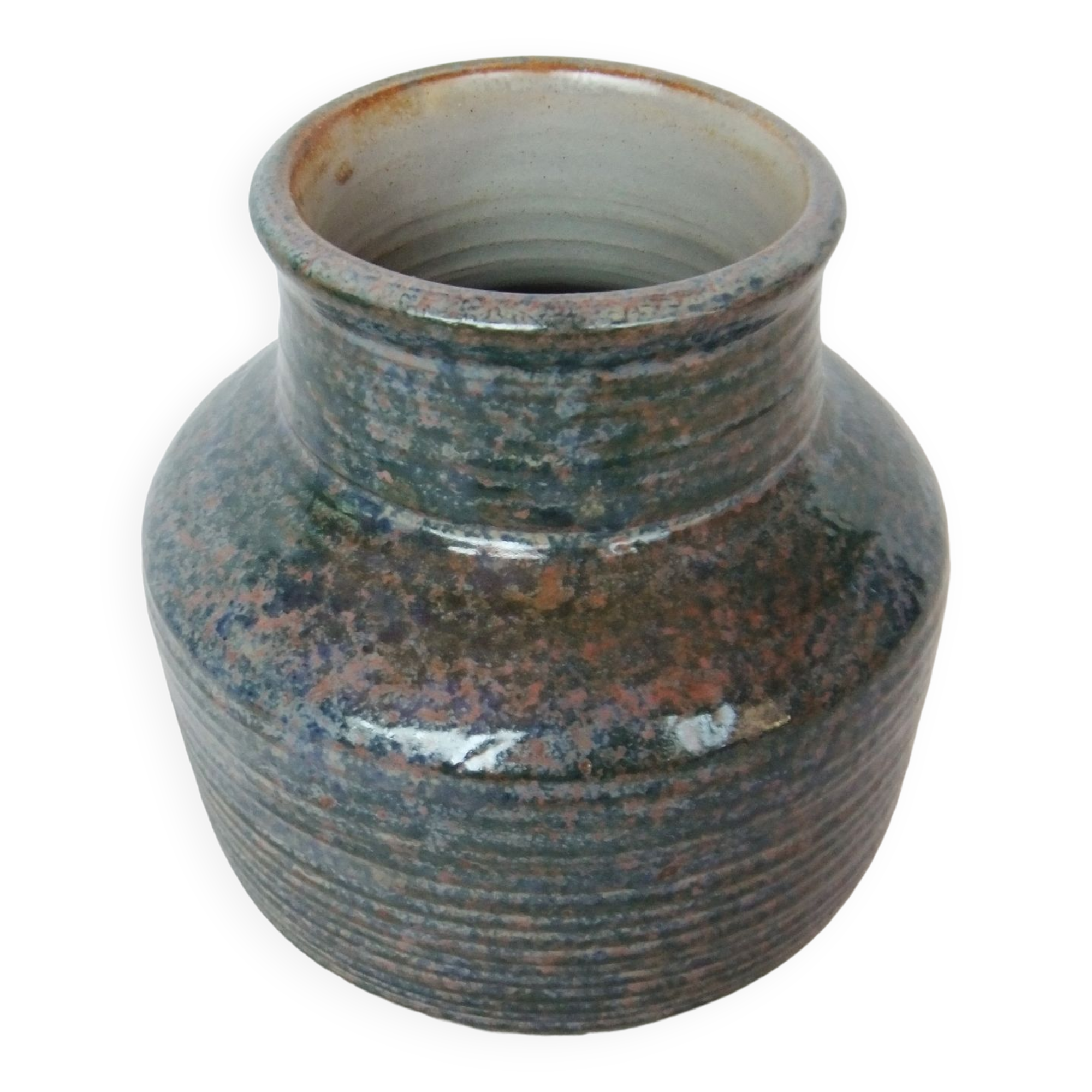 Ceramic ball vase signed Jean Pierre Gasnier dit Pierg Blue green pink