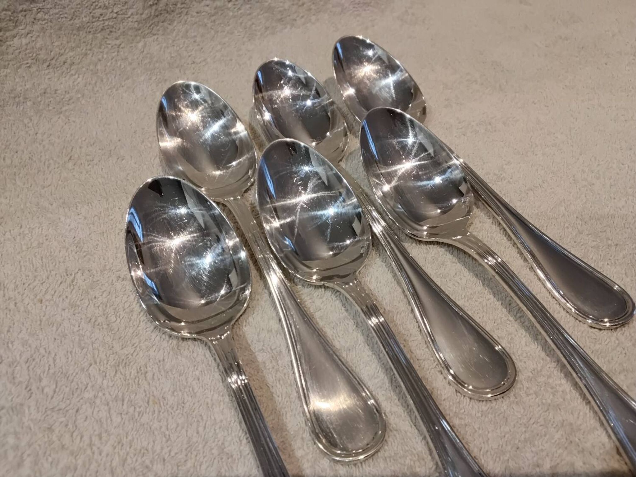 6 silver-plated soup spoons, Christofle Albi silversmith, 20.6cm