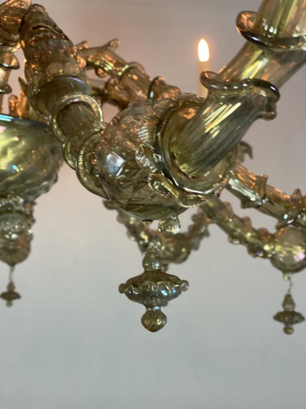 Rezzonico Venetian Lustre In Murano Glass Mordoré With Green Reflections, 10 Bras Of Light