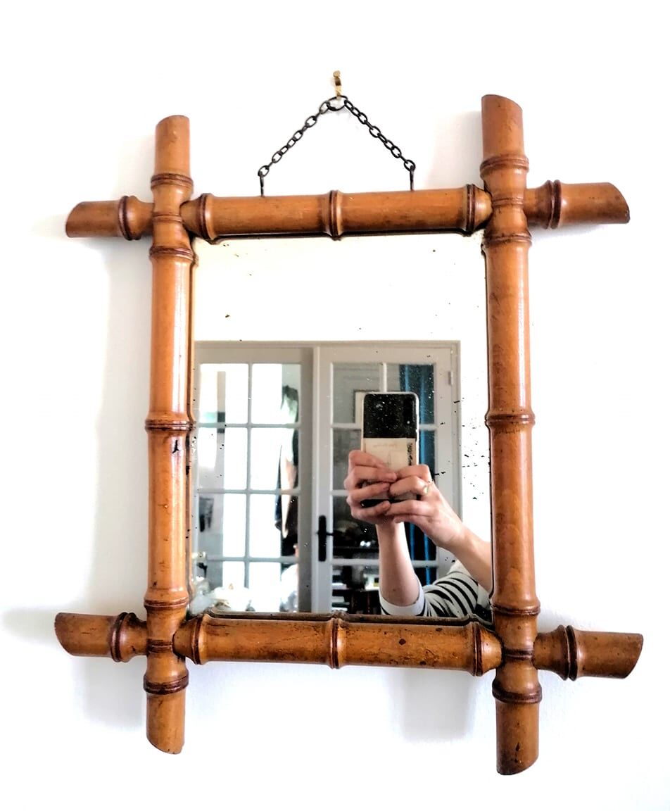 Bamboo barber mirror 42 cm, circa 1940