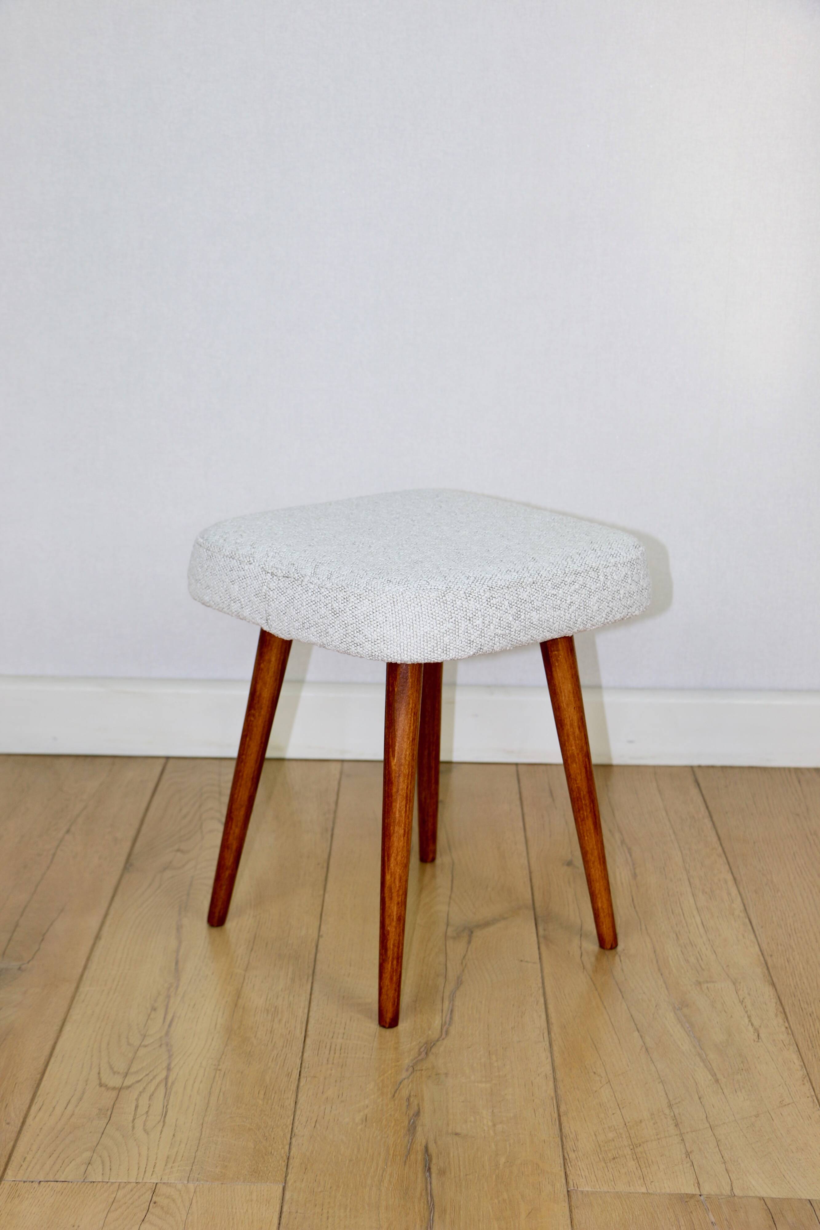 White-cream square stool Ivory vintage PRL 1970s