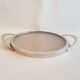 Round glass and art deco silver metal tray