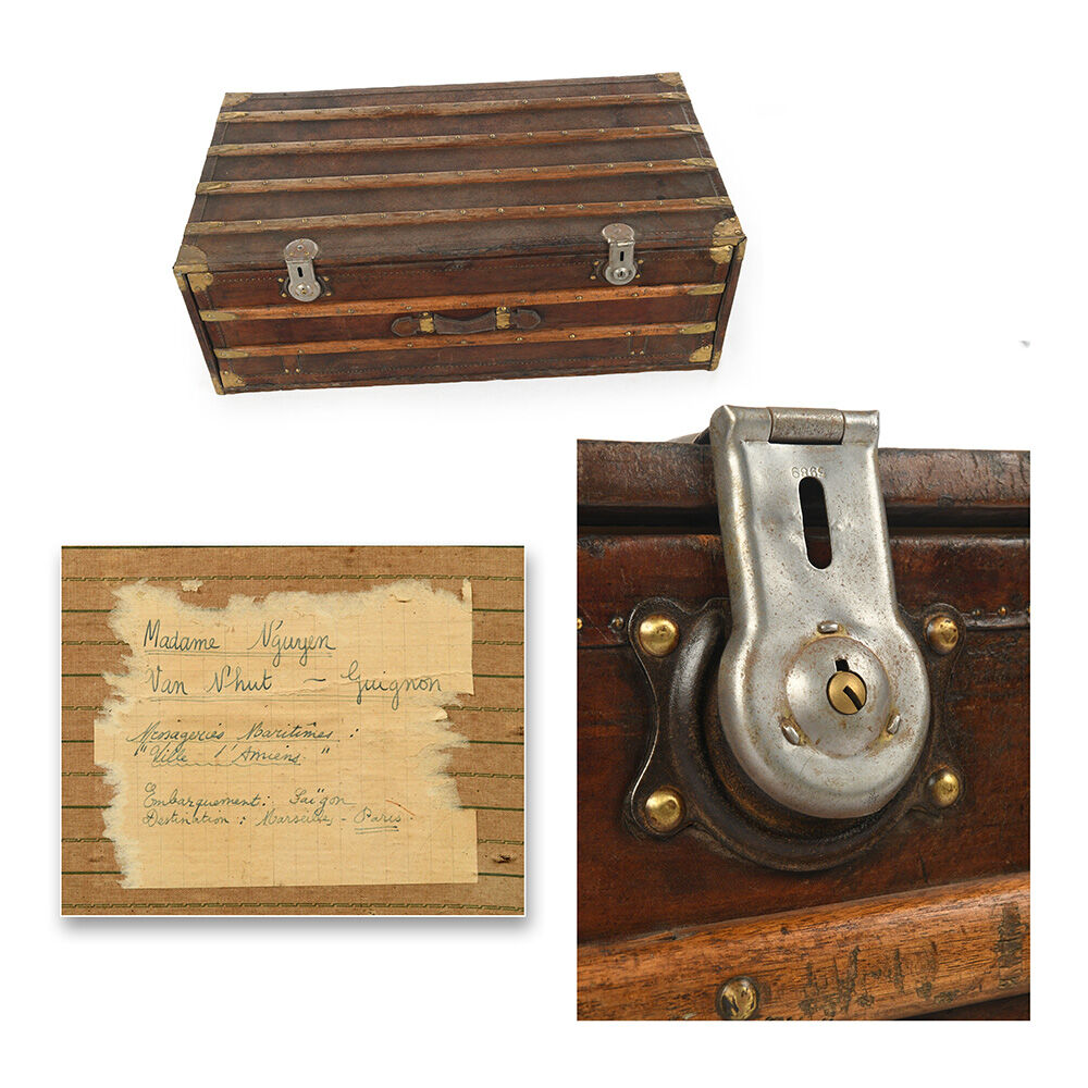 French wooden and leather trunk