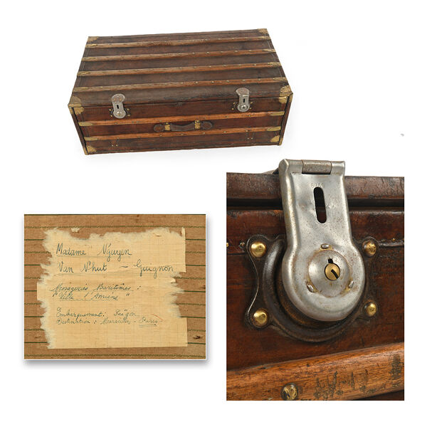 Malle française en bois et cuir