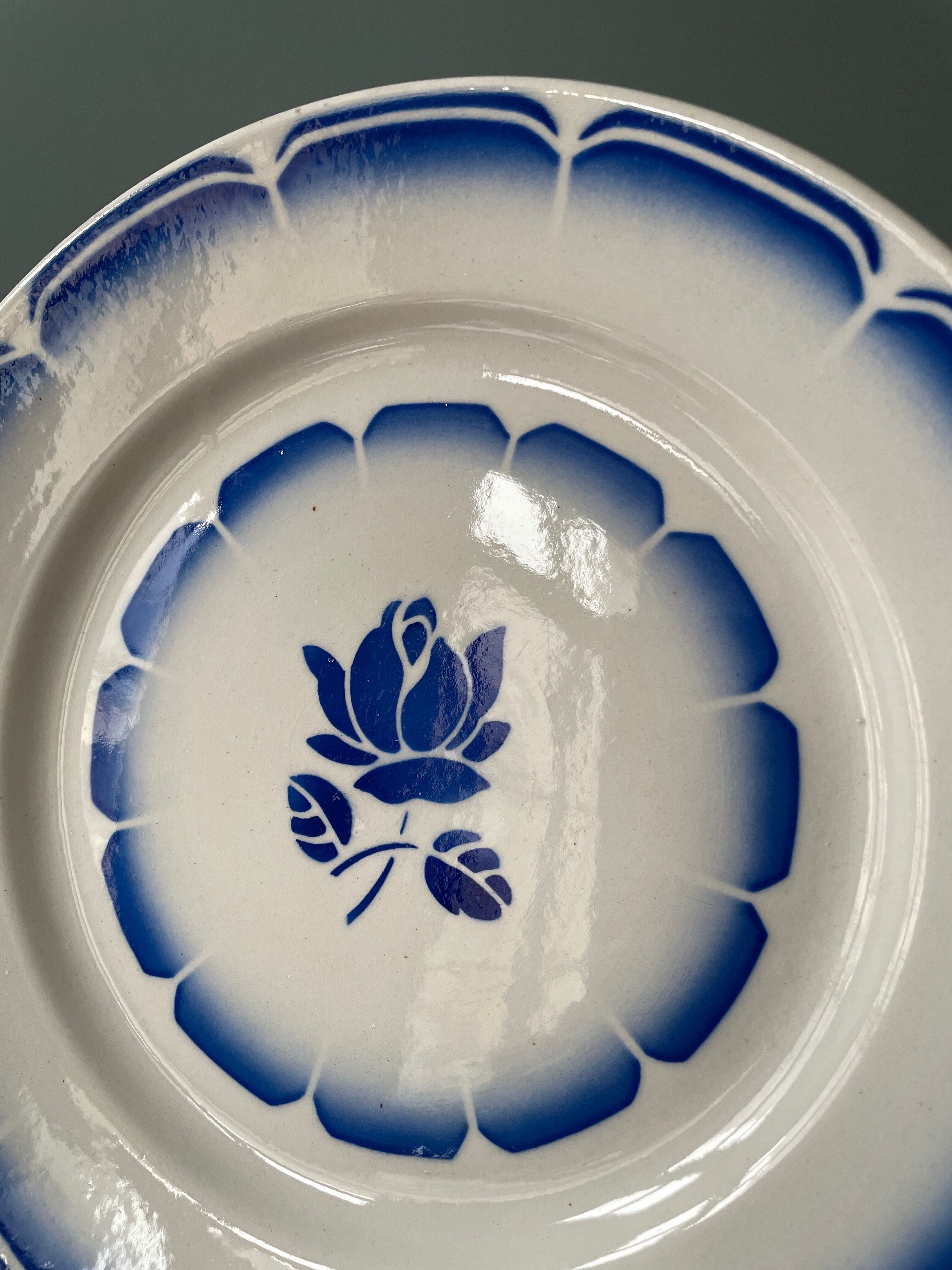 Lot de 9 assiettes plates vintage en porcelaine opaque de Badonviller