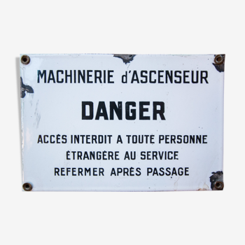 Plaque émaillée "machinerie d'ascenseur"