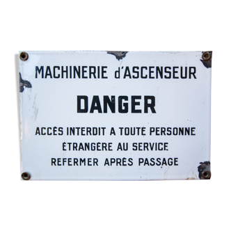 Plaque émaillée "machinerie d'ascenseur"