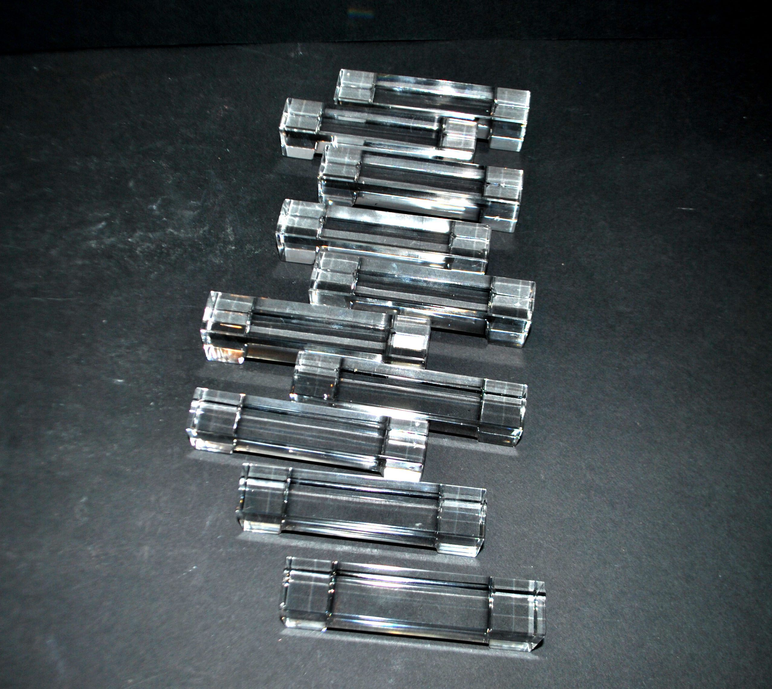 Set of 10 designer crystal knife rests, minimalist style