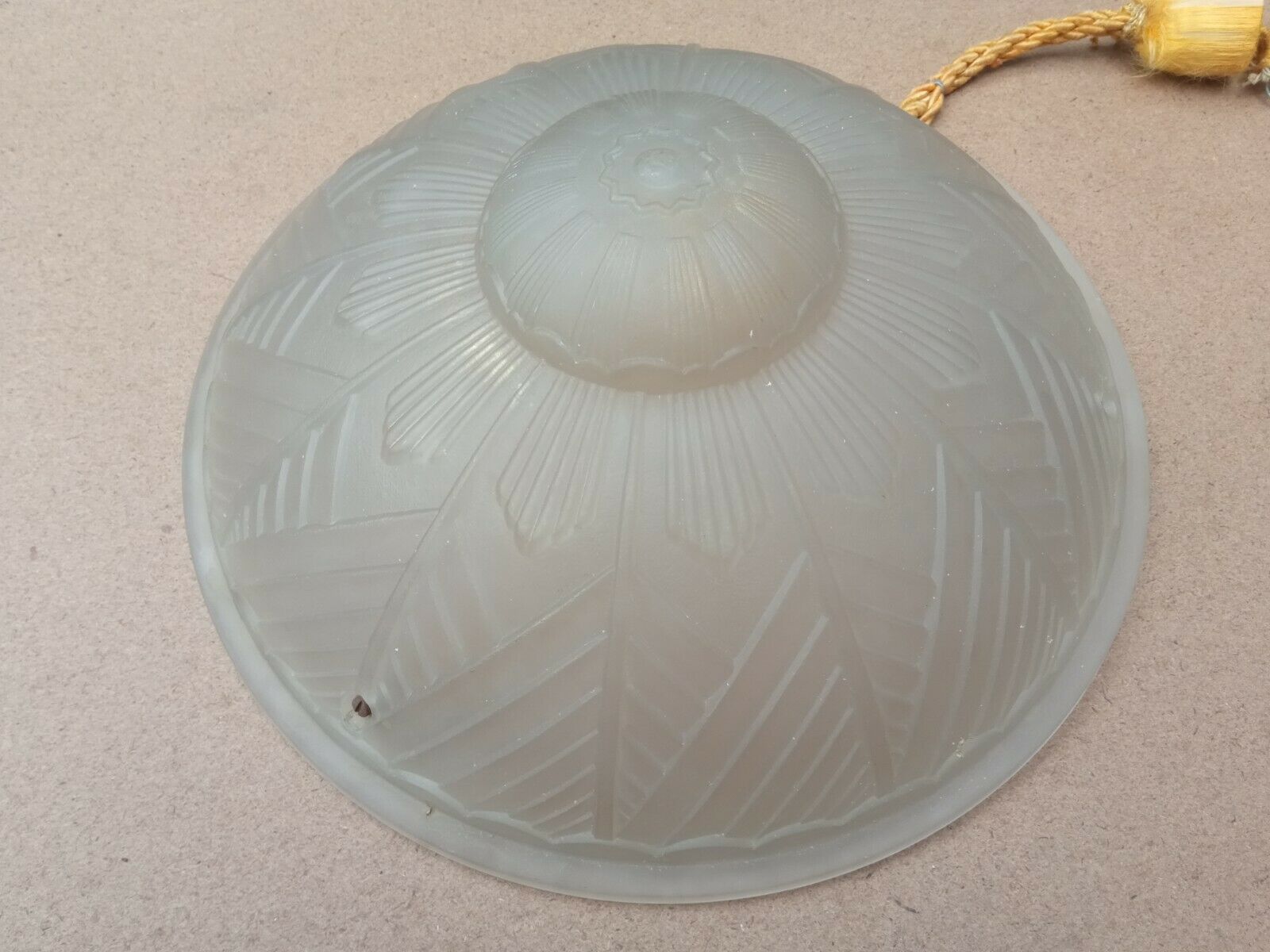 Art Deco ceiling lamp/chandelier in white pressed molded glass in working order