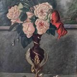 Oil on canvas with bouquet