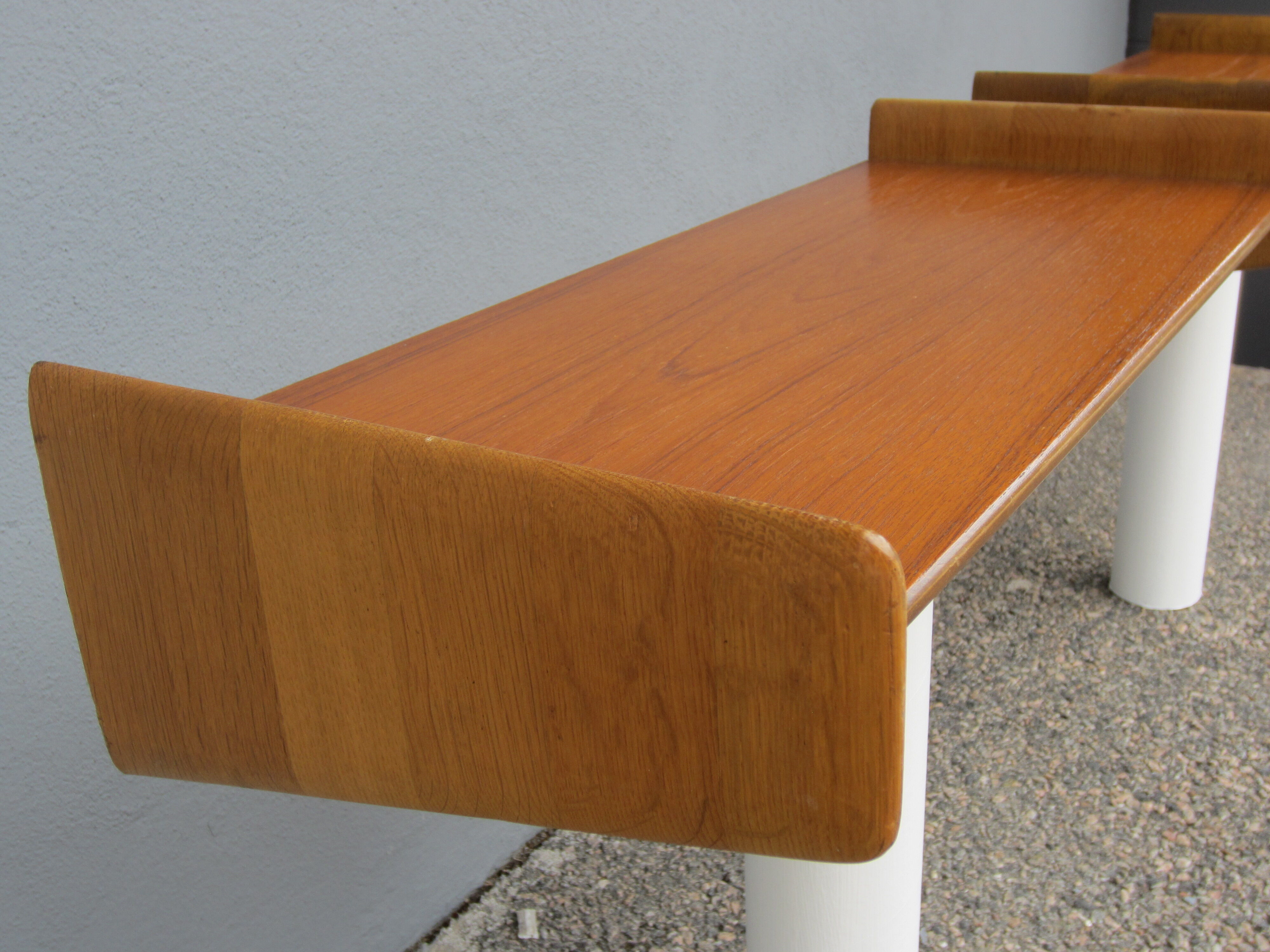Pair of Scandinavian bedside wall shelves in teak and oak