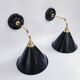 Pair of antique black enamelled sheet metal wall lights