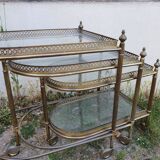 Set of nesting brass and glass serving trolleys